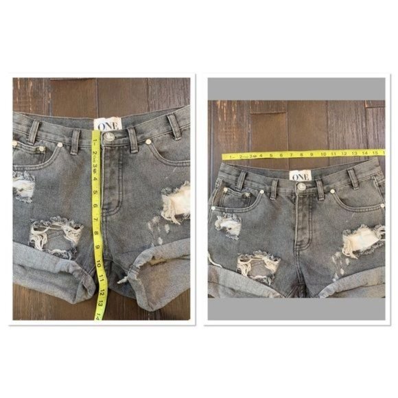 One Teaspoon Phantom Grey Chargers Distressed Mid Rise Denim Shorts 26 - Picture 11 of 11